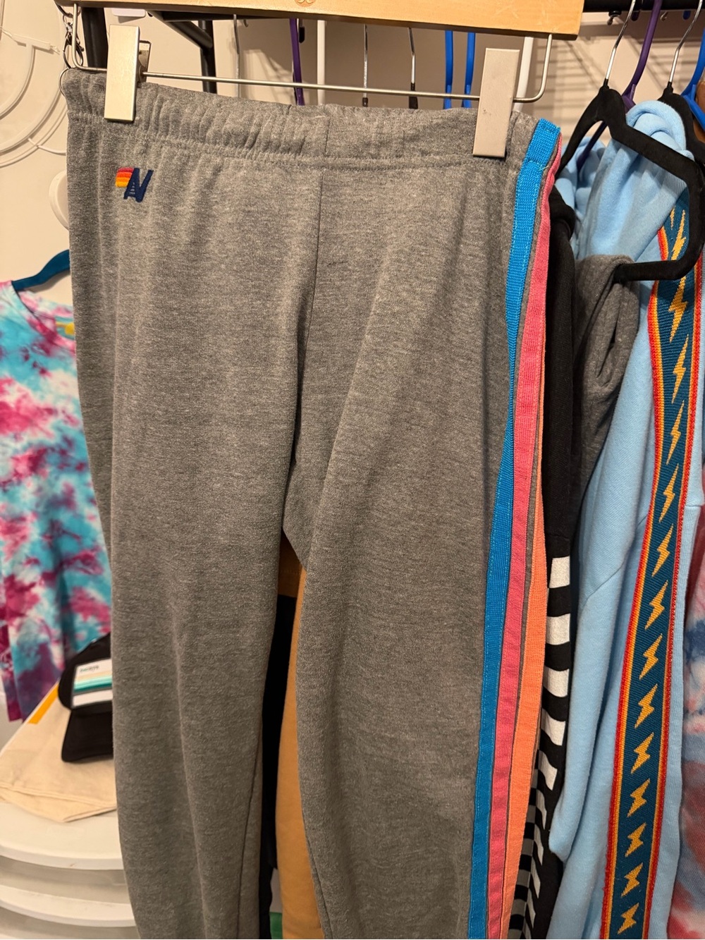Aviator Nation Gray Joggers with Pink & Blue Side Stripes